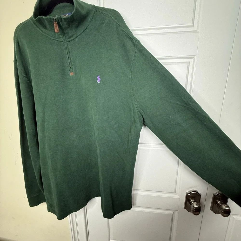 Polo Ralph Lauren Quarter Zip Sweater Men's XXL Green Knit Cotton 1/4 Zip Joker